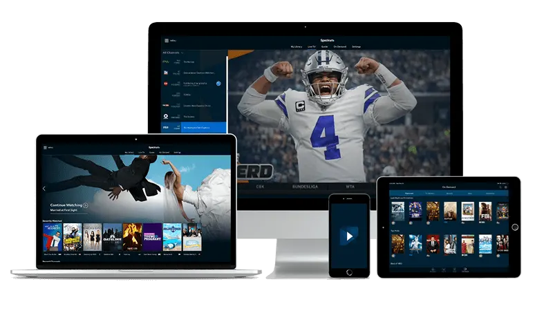 IPTV UK live TV playing on a television, a tablet and a phone